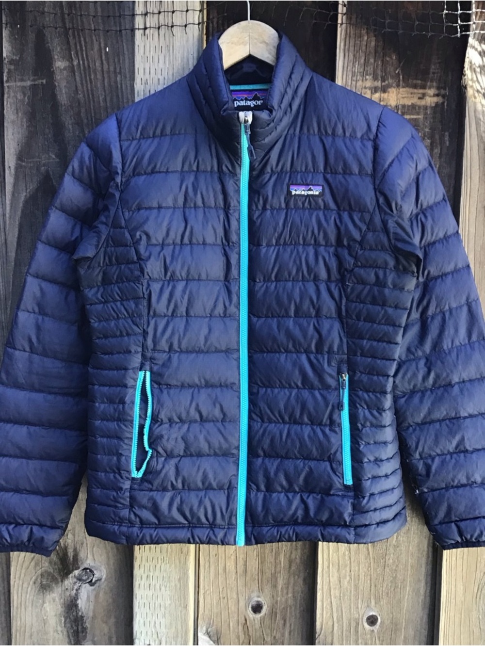 Patagonia Down Sweater Jacket Womens Small Blue Full Zip Puffer Puff Coat